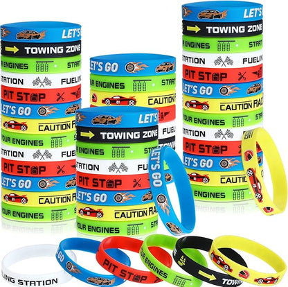 Race Cars Party Favors, Race Car Birthday Party Supplies Race Car Party Decorations Flag Rubber Bracelets Silicone Wristband for Fitness Racing Dirt Bike Task Birthday Party(48 Pack)