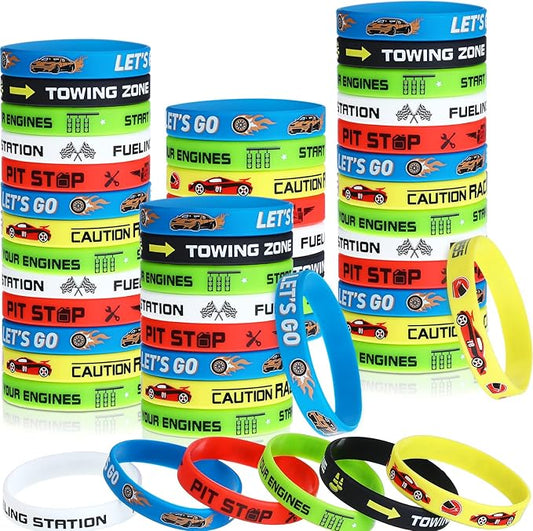 Race Cars Party Favors, Race Car Birthday Party Supplies Race Car Party Decorations Flag Rubber Bracelets Silicone Wristband for Fitness Racing Dirt Bike Task Birthday Party(24 Pack)