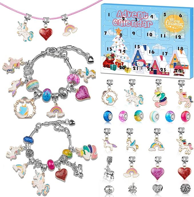 Advent Calendar 2024 Girls Unicorn Charm Bracelets Making Kit, 24 Days of Christmas Advent Calendars for Teens Kids Age 6-12, Unicorns Gifts for Girls 6 7 8-10 Girl Craft Toys Countdown Calender.