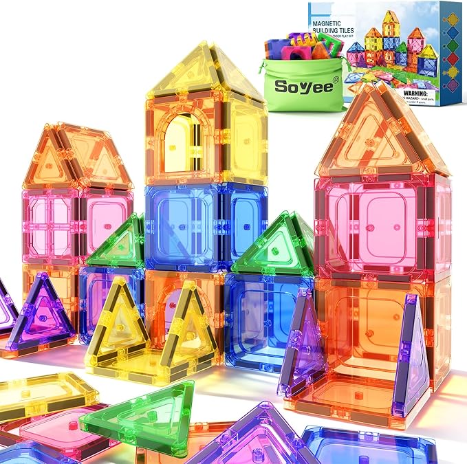 Soyee Magnetic Tiles Toddler Toys Magnetic Building Blocks for Kids Ages 3-12 STEM Educational Toys for Girls & Boys Sensory Toys for Kids with Autism Classroom Must Haves Outdoor Toys