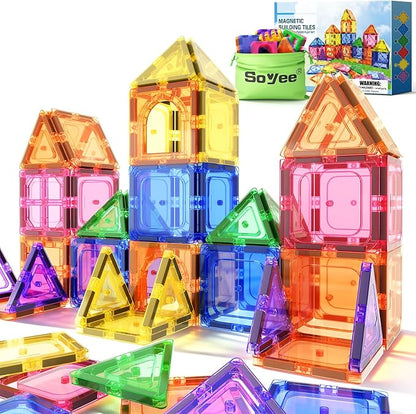 Soyee Magnetic Tiles Toddler Toys Magnetic Building Blocks for Kids Ages 3-12 STEM Educational Toys for Girls & Boys Sensory Toys for Kids with Autism Classroom Must Haves Outdoor Toys