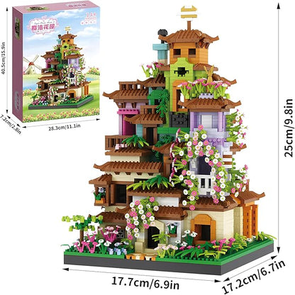 Cherry Blossom Tree House Micro Mini Building Block Sets for Adult,Flowers Treehouse Modell Villa Kit for Woman Kids（3350 Pieces）