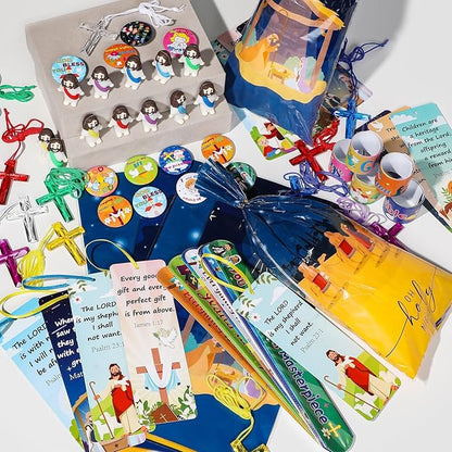 Vanblue 72pcs Christian Party Favors Religious Easter Gifts for Kids Bulk,Easter Basket Stuffers Jesus Gifts Sunday School Classroom Reward Prize Fillers with Bookmarks,Jesus Loves you gifts for kids