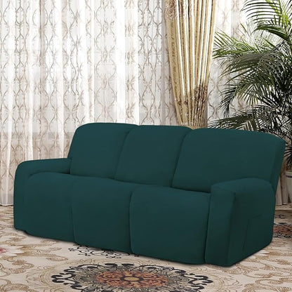 Easy-Going 8 Pieces Microfiber Stretch Sectional Recliner Sofa Slipcover Soft Fitted Fleece 3 Seats Couch Cover Washable Furniture Protector with Elasticity for Kids Pet(Recliner Sofa, Deep Teal)