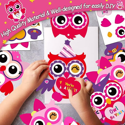 chiazllta 30 PCS Valentine's Day Craft Kits DIY Owl Craft for Kids Valentine's Heart Craft Make Your Own Owl Bulk Set for Home Classroom Game Activities