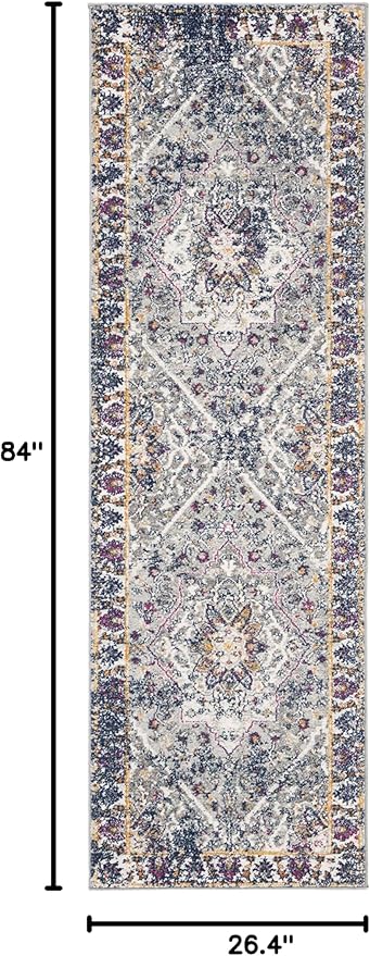 SAFAVIEH Evoke Collection 2'2" x 7' Grey / Navy EVK288N Oriental Medallion Distressed Non-Shedding Living Room Entryway Foyer Hallway Bedroom Runner Rug
