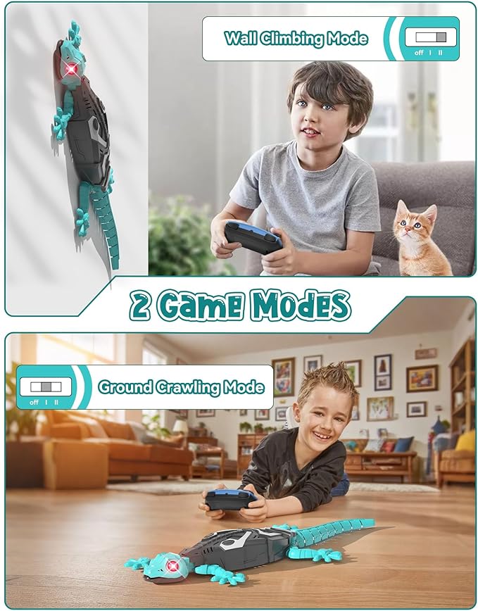 Rc Wall Climbing Gecko Robot Toys for Kids Age3+, Blue Wall Crawler Gecko,Remote Control Car Electric Lizard with Led Glowing Eyes,Easter Basket Stuffers,Cool Toy Easter Birthday Gifts for Boys Girls