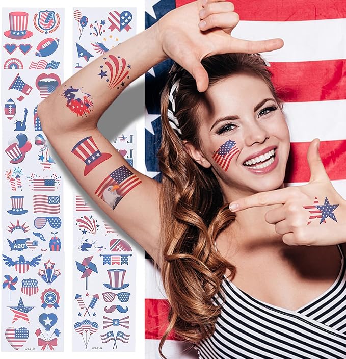 65-Piece 4th of July Party Supplies Set - Patriotic Headbands, Necklace, Shutter Shades, Flags, Tattoo Stickers