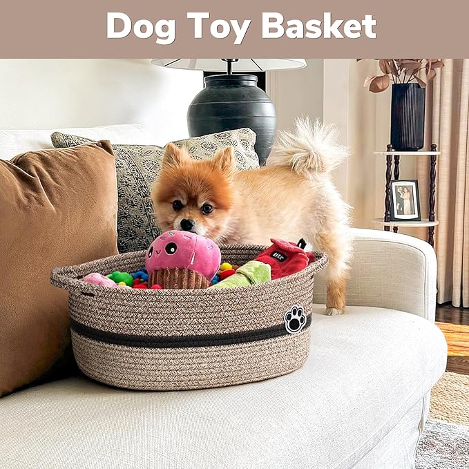 Dog Toy Basket, Baby Boy Shower Gifts Basket for Nursery Bedroom, Dog Storage Bins with Handles, Woven Rope Baskets for Pet Cat Organizer, 13.6"x 10" x 6"
