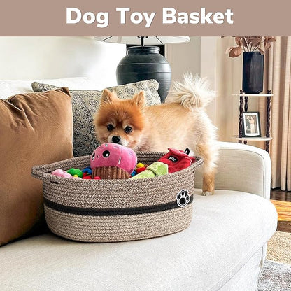 Dog Toy Basket, Baby Boy Shower Gifts Basket for Nursery Bedroom, Dog Storage Bins with Handles, Woven Rope Baskets for Pet Cat Organizer, 13.6"x 10" x 6"