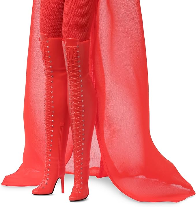 Barbie Signature Doll, Kylie Minogue Posable Collectible in “Padam Padam” Music Video Outfit with Red Bodysuit, Chiffon Cape and Lace-Up Boots