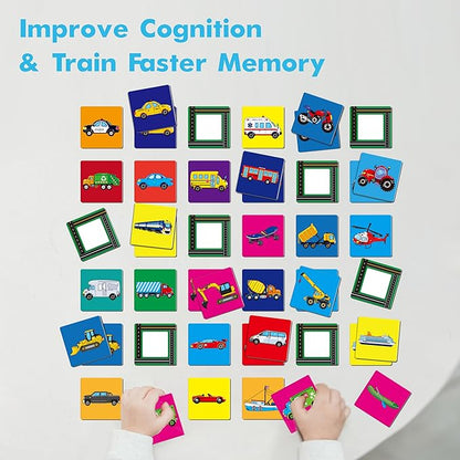 Vehicle Matching Game, 72 PCS Traffic Memory Matching Cards for Toddlers 36 Pairs Transportation Memory Cards Educational Toys for Preschool Boys & Girls 4 5 6 Years Old