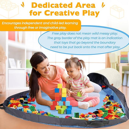 SAM AND MABEL XXL Toy Storage Organizer with Play Mat – 15" x 15" x 16" Storage Bin for Kids' Playroom, Foldable Nursery Fabric Basket (Ivory)