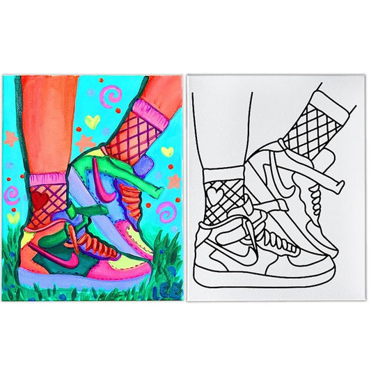 Indigo Art Studio Pre Drawn Canvas Paint Kit for Adults Kids Couples | Stenciled | Sneakers Air Jordan Retro | DIY Birthday Gift & Sip and Paint With Twist Party Favor (Sneakers #4) (8x10 Inches)