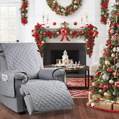 Ruaozz 100% Waterproof Recliner Chair Cover Non-Slip Reclining Cover for Recliner Chair Washable Chair Seat Cover with Elastic Straps for Kids, Dogs, Pets (Light Grey, 23'')