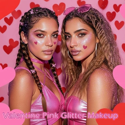 Pink Hair Glitter Stick,Cheer Body Face Glitter,Waterproof Singer Concert Music Festival Pink Out Accessories for Spirit Week,Halloween Shimmer Holographic Body Paint