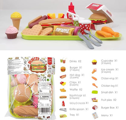 U DREAM Pretend Play Food Sets, Building Toy Burger Playset, Play Kitchen Accessories, Realistic Sandwiches.