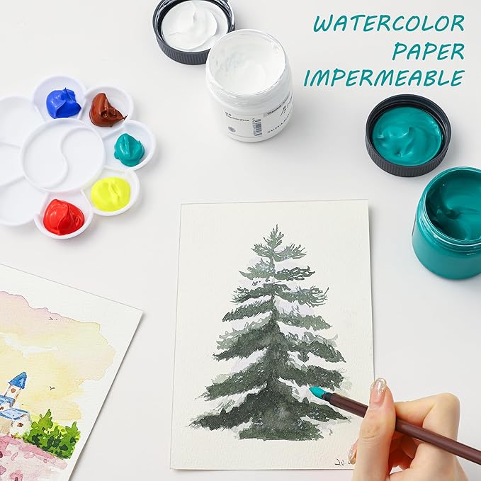 Silunkia 120 Sheets 100% Cotton Watercolor Paper 9 x 12 Inch, 140lb/300gsm Heavyweight Art Paper Cold Pressed Water Color Paper Thick Off White Paper for Kids Students Adults Artists Drawing