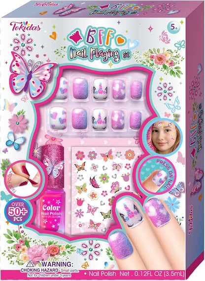 BFF Nail Playing Set Press On Nails Scented Nail Polish Nail Stickers Kids Toys for Birthday Gifts Ages 5+