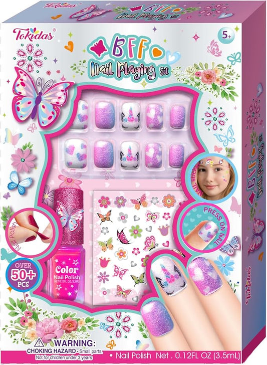 BFF Nail Playing Set Press On Nails Scented Nail Polish Nail Stickers Kids Toys for Birthday Gifts Ages 5+