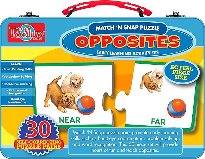 Bendon TS Shure Opposites 30-Piece Matching Puzzle with Tin Storage Case Pre-School Kindergarten Learning 51467