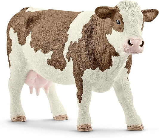 Schleich Farm World Simmental Cow Toy Figurine - Educational and Durable Farm Animal Toy Figure, Fun and Imaginative Play for Boys and Girls, Gift for Kids Ages 3+