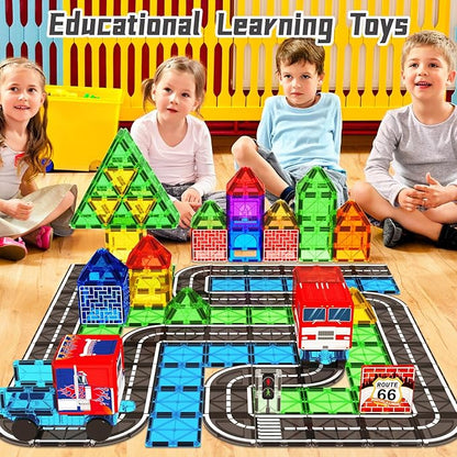 Magnetic Tiles Road Car Set, Toddler Magnetic Building Blocks Toys for 3 4 5 6 7 Year Old Boys Girls, Kids Montessori STEM Sensory Preschool Classroom Educational Learning Games Easter Birthday Gifts