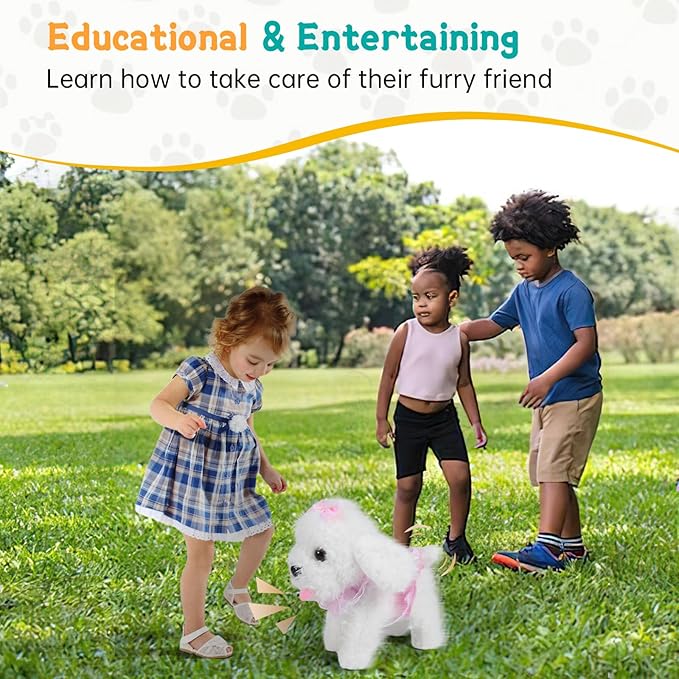 Remote Control Robot Dog, Electronic Plush Puppy Dog Toy, Interactive Toys, Walks, Barks, Shake Tail, Stuffed Animal Gift for Girl and Boy Age 3-6 Year Old (White)
