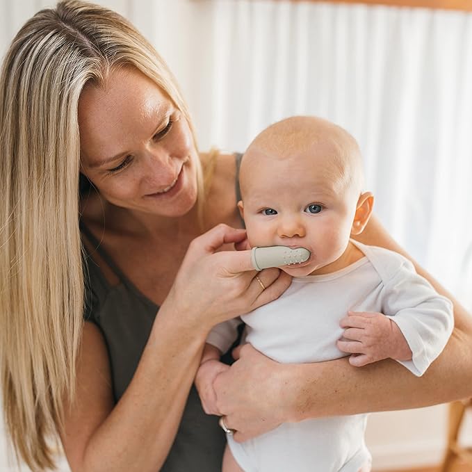 Dr. Brown's Silicone Finger Toothbrush for Baby with Travel-Storage Case, 3m+, Gray and Yellow, 2-Pack