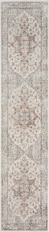 Nourison Astra Machine Washable Traditional Grey/Multi 2'2" x 12' Area Rug, Easy Cleaning, Non Shedding, Bed Room, Living Room, Dining Room, Kitchen (2x12)