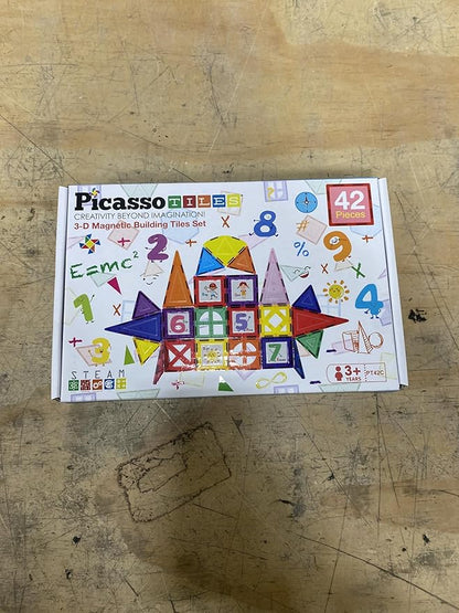 PicassoTiles Magnetic Building Blocks with Tiles and Click-in Educational Graphic Arts Magnet Construction Toy Set STEM Learning Playset Child Brain Development Stacking Playboard