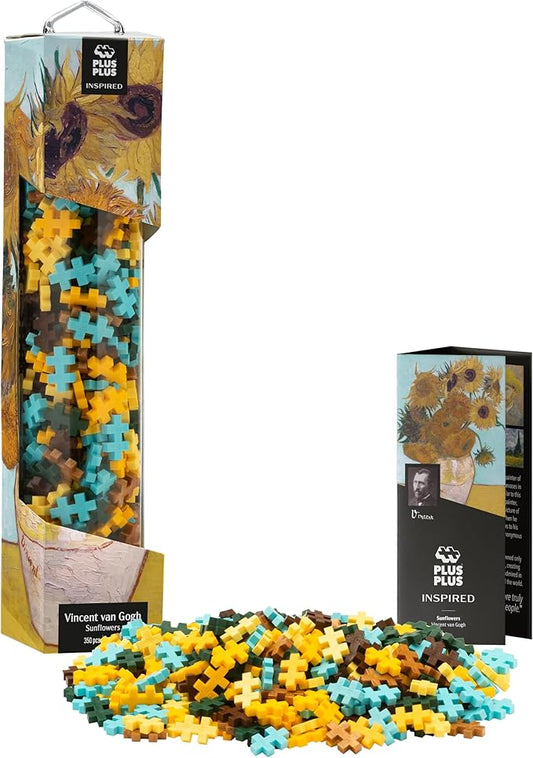 Plus Plus Art History Building Set, 3D Painting Kit & Craft Supplies for Kids, 350 Mini Interlocking Open Ended Pieces - Van Gogh, Sunflowers