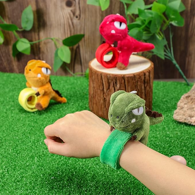Leyndo Animal Slap Bracelets Stuffed Animal, Stuffed Animal Plush Slap Bracelets Bulk Kids Toys, 8 Inches (Dinosaur,6 Pcs)