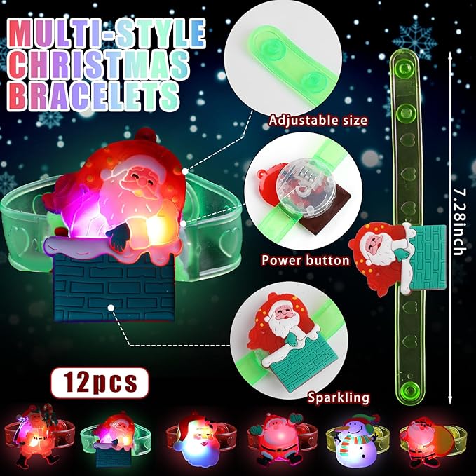 CCINEE 54pack Christmas Party Favors for Kids Light Up Necklace Lighted Rings LED Flash Bracelet Bulk Flashing Light Glow in the Dark Xmas Stocking Stuffers for Christmas Party Supplies