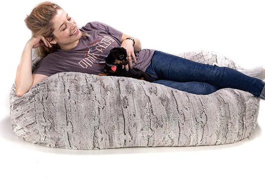Jaxx Sofa Saxx Bean Bag Lounger, 4-Feet, Luxe Fur-Silver Fox