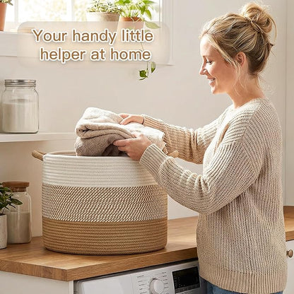 Artfeel 70L Large Cotton Rope Basket, Decorative Woven Blanket Storage for Living Room, Boho Toy Storage & Toy Box for Kids, Versatile Laundry Basket & Nursery Hamper for Blankets(Brown)