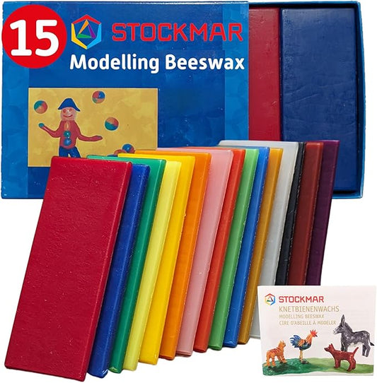 Stockmar Natural Modelling Beeswax -15 Color Beeswax Sheets Set - for Kids,Toddlers, Artists, Waldorf Organic Art Supplies, Non Toxic Beeswax, Non Drying Beeswax Modeling Wax for Homeschoolers
