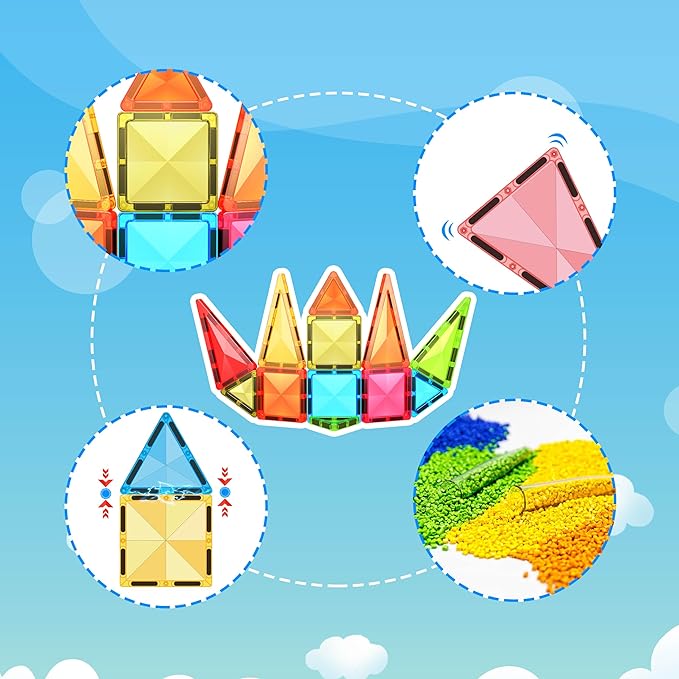 PicassoTiles Magnet Tile Building Blocks Mini Diamond Series Magnetized Toy Travel Size Compact Portable Magnetic Construction Block STEM Sensory Toy Early Education Learning Kids Ages 3+ PTM36