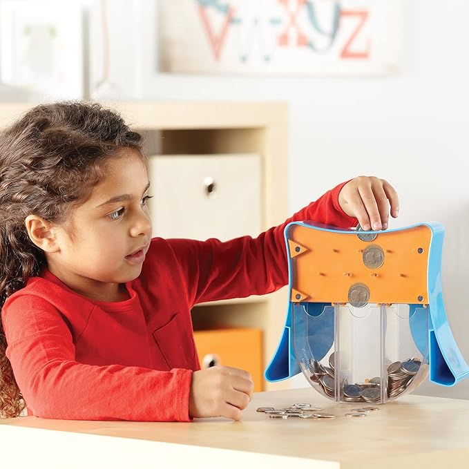 Learning Resources Wise Owl Teaching Bank - 4 Pieces, Ages 3+ Toddler Learning Toys, Play Money Toy for Kids, Save Spend Give Bank