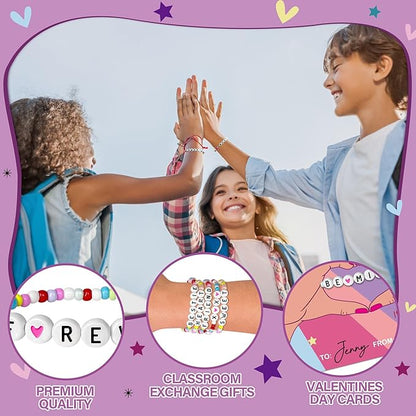 Valentines Day Cards for Kids School - 28 Pack Valentines Bracelets for Kids, Friendship Valentines Cards, Valentines Day Gift for Girls, School Classroom Valentines Day Exchange Gift
