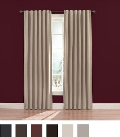 Eclipse Fresno Modern Blackout Thermal Rod Pocket Window Curtain for Bedroom (1 Panel), 52 in x 95 in, Wheat