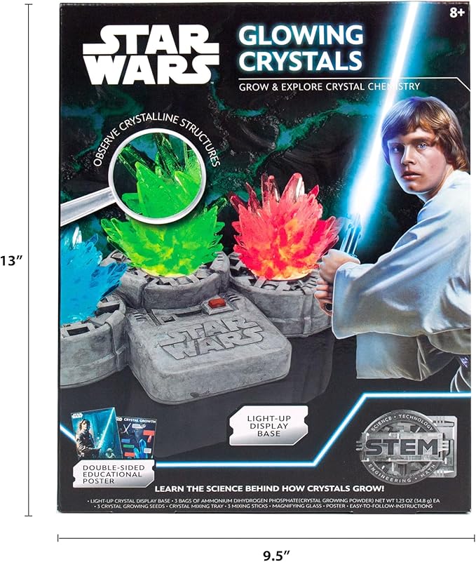 STAR WARS Glowing Crystals, Crystal Growing Kit with Light Up Display Stand, Grow 3 Colorful Crystals, Star Wars Toys, Gift for 8 Year Old Boy, Star Wars Merch, Star Wars Toys for Boys Age 8-12