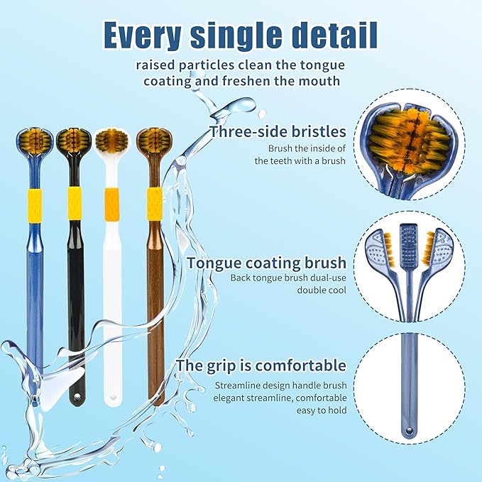 4-Piece Set of 3-Sided toothbrushes Adults, Extra Soft toothbrushes for Adults, Medium Toothbrush for Comprehensive Care of Teeth and Gums.