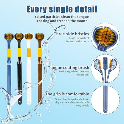 4-Piece Set of 3-Sided toothbrushes Adults, Extra Soft toothbrushes for Adults, Medium Toothbrush for Comprehensive Care of Teeth and Gums.