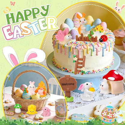 56 Pcs Easter Mini Resin Figures 56 Style Little Figures to Hide Tiny Small Bunny Chick Basket Carrot Bulk Miniature Figurines for Easter Egg Fillers Party Favors Fairy Garden Dollhouse Table Decor