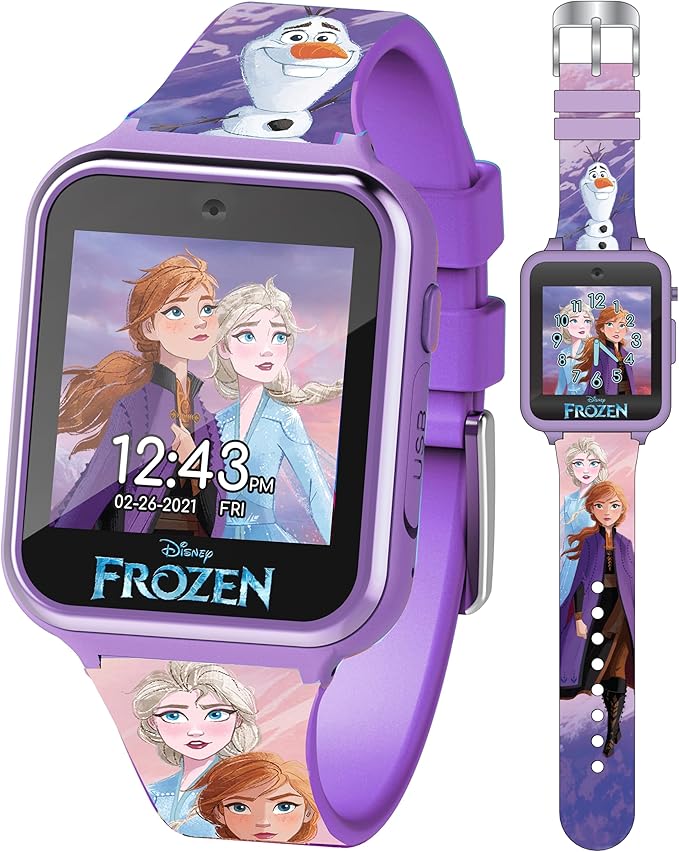 Accutime Kids Disney Frozen Anna Elsa Purple Educational Touchscreen Smart Watch Toy for Girls, Boys, Toddlers - Selfie Cam, Learning Games, Alarm, Calculator, Pedometer & More (Model: FZN4672AZ)