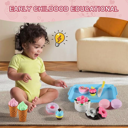 Play Food Sets for Kids Kitchen - Kitchen Accessories for Kids - Toy Food - Pretend Play Plastic Desserts Cake Ice Cream and Donuts - Educational Toy Gift for Toddler, Boys, Girls, Kids