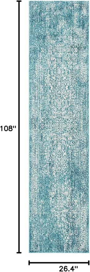 SAFAVIEH Evoke Collection 2'2" x 9' Blue/Ivory EVK256C Oriental Distressed Non-Shedding Living Room Entryway Foyer Hallway Bedroom Runner Rug