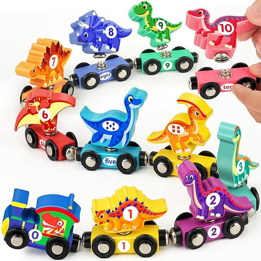 Vanmor Wooden Dinosaur Train Set for Toddlers - Magnetic Dinosaur Toys and Number Train, Perfect for Toddler Activities, Birthdays, and Educational Gifts for Boys Aged 3-5,Dinosaur Easter Gift