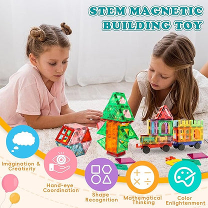 Magnetic Tiles, 136 PCS Magnetic Building Blocks with 2 Cars, Magnet Tiles Construction Building Toys, STEM Sensory Toys Easter Birthday Gifts for Toddlers Kids Boys 3 4 5 6 7 8 9+ Year Old